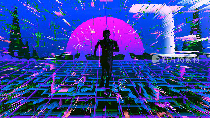 Silhouette of lost man in the glitch pixel sorting